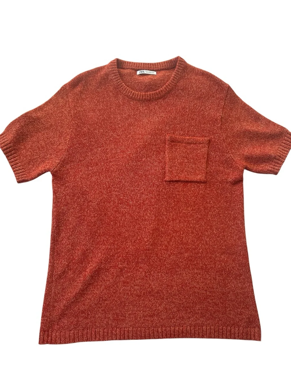 Zara Men's Short-Sleeve Crewneck Sweater in Burnt Orange